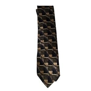Haggar Clothing Co Mens Geometric Pattern Silk Necktie Blue Brown Tan
